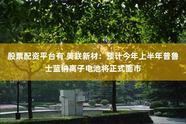 股票配资平台有 美联新材：预计今年上半年普鲁士蓝钠离子电池将正式面市