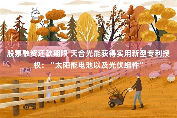 股票融资还款期限 天合光能获得实用新型专利授权：“太阳能电池以及光伏组件”